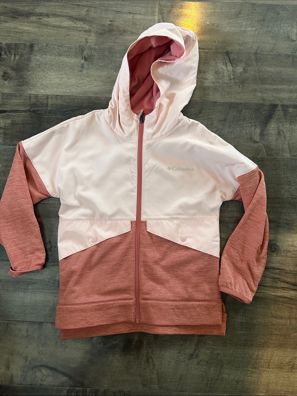 Girl 6/7 XS Columbia Two-Tone Pink Hooded Zip Jacket - Light Pink & Dusty Rose